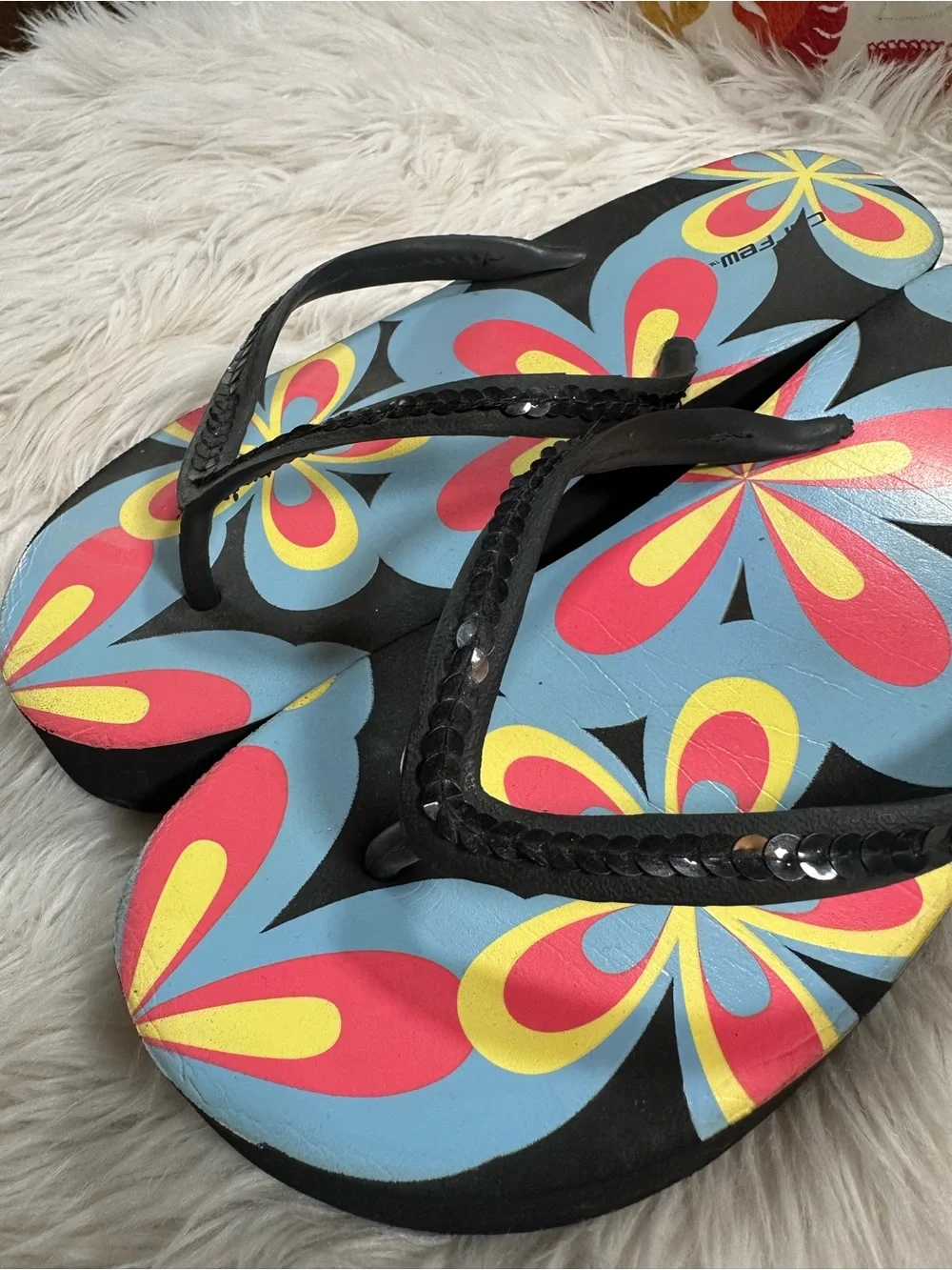 Curfew • Y2K Vintage Platform Sequin Floral Flip Flops